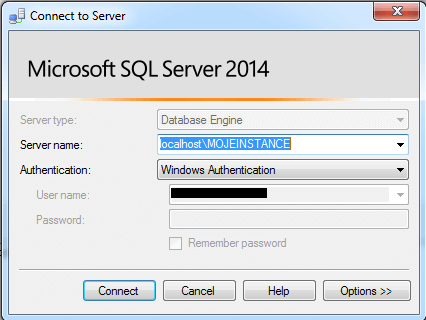 SQL Server management studio prihlaseni