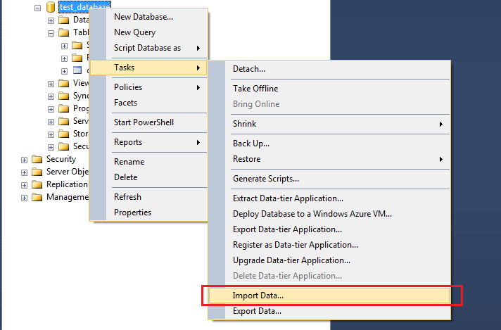 SQL Server Import and Export wizard