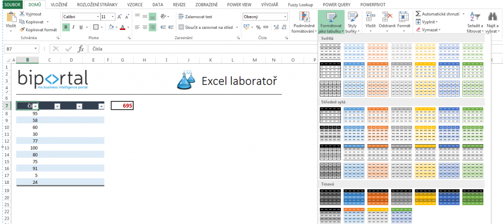 Formátovat jako tabulku v Excelu
