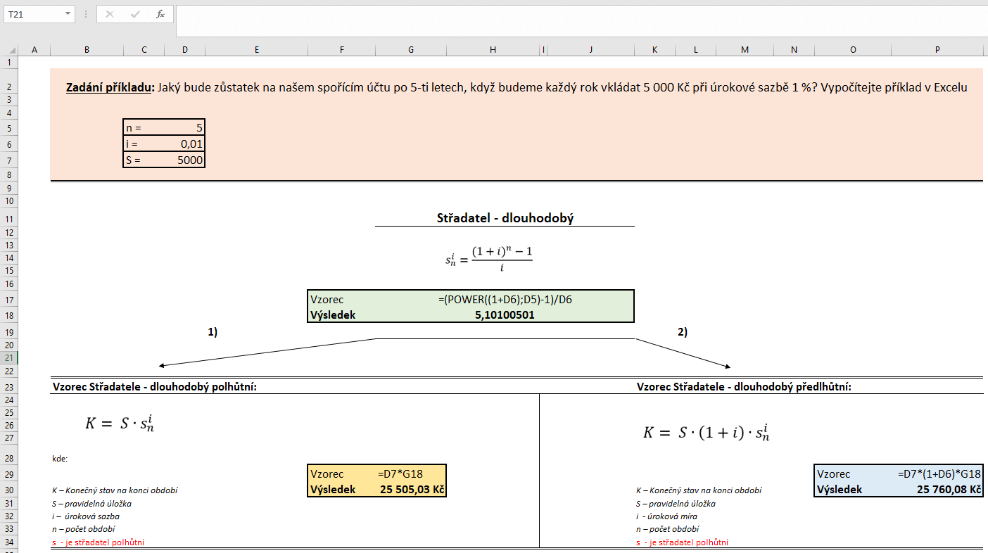 Střadatel - příklad v Excelu