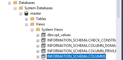 Systémové view INFORMATION_SCHEMA.COLUMNS pro seznam sloupců z databáze - umístění