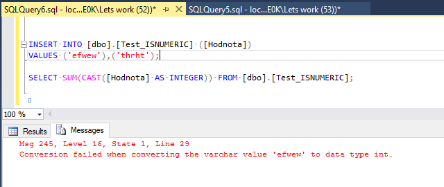 Conversion failed when converting the varchar value to data type int