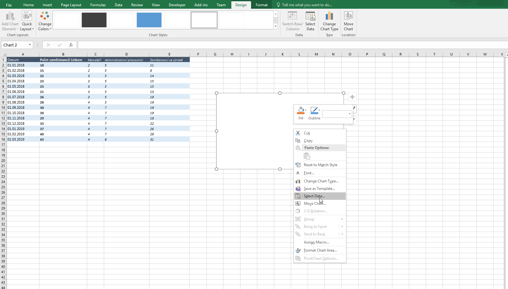 Nastavení grafu v Excelu