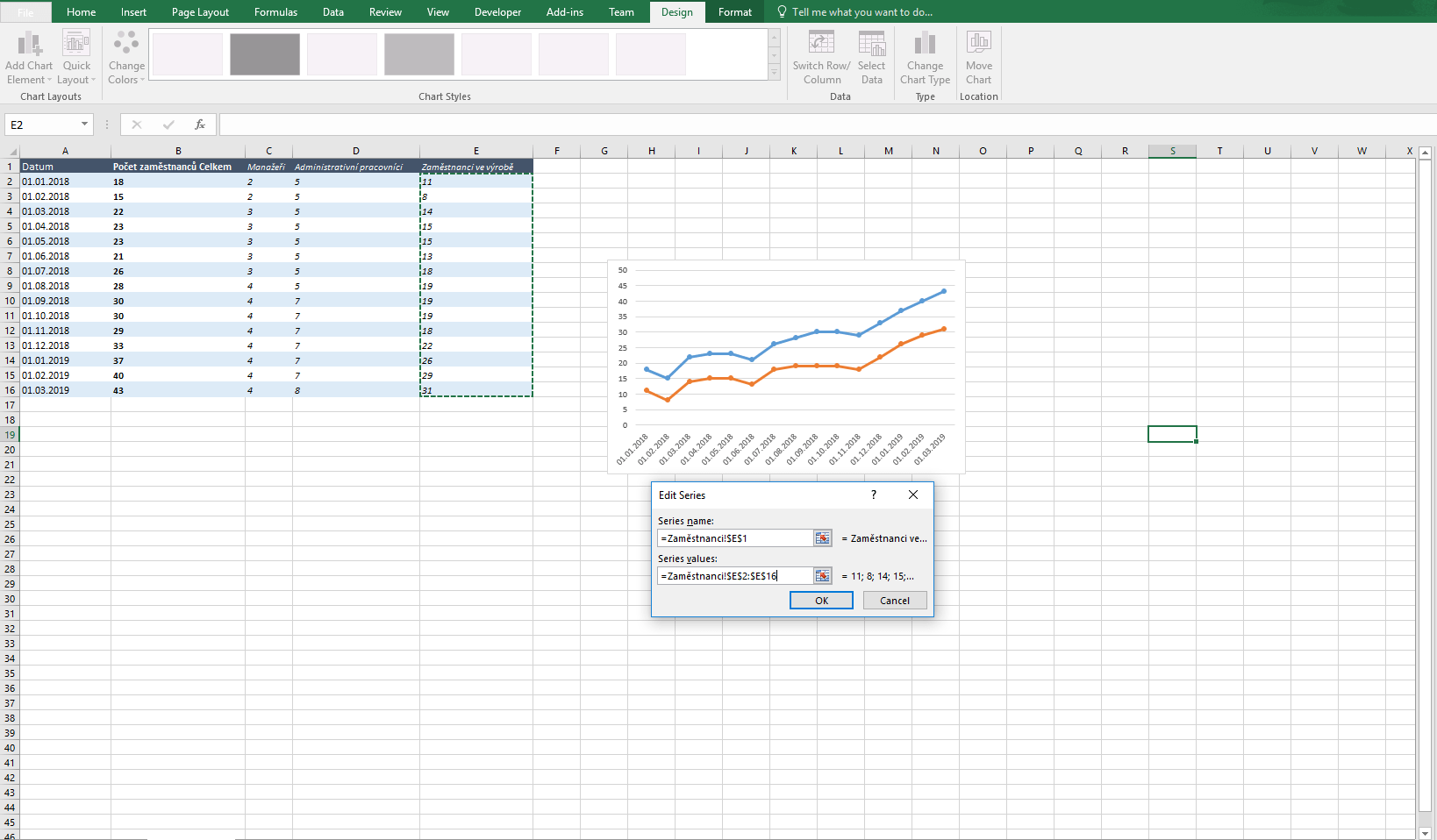 Přidání další série do grafu v Excelu