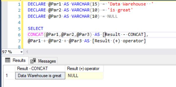 concat vs plus operator - combining text