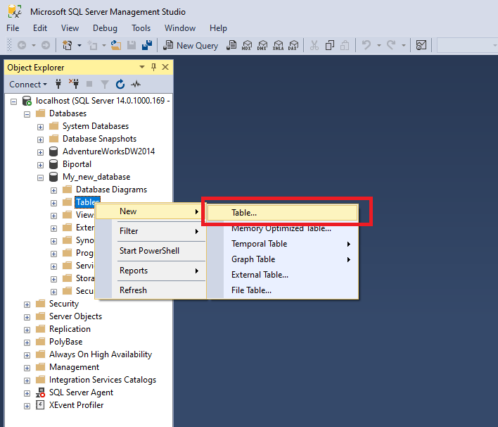 creating table in sql management studio