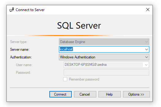 sql server management studio login - localhost