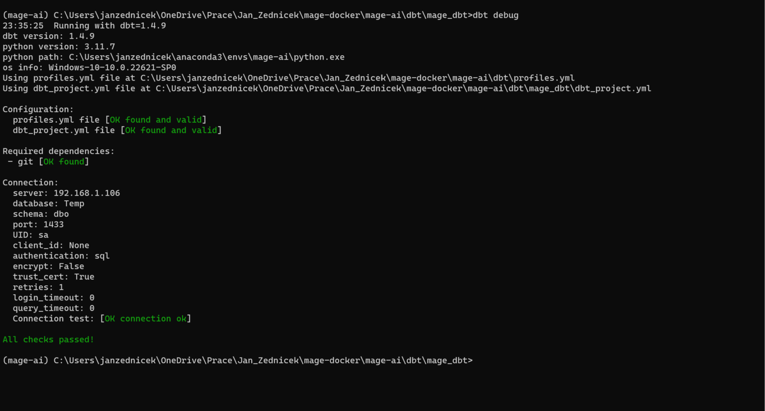 ETL | Dbt debug - Configuration and testing of SQL Server database ...